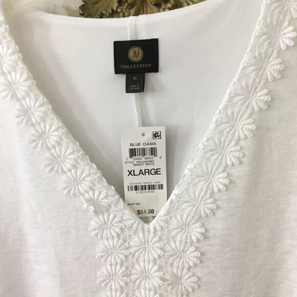 JM Collection White Floral Applique Kaftan Tunic Top Women's Size X-Large, NWT - Picture 5 of 6